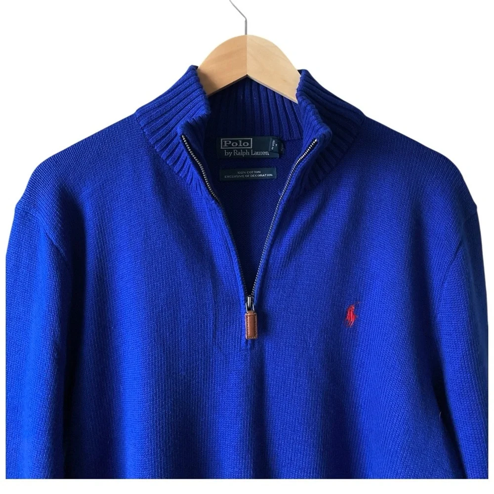 POLO RALPH LAUREN Men’s Blue Cotton 1/4 Zip Long Sleeve Pony Pullover Sweater L